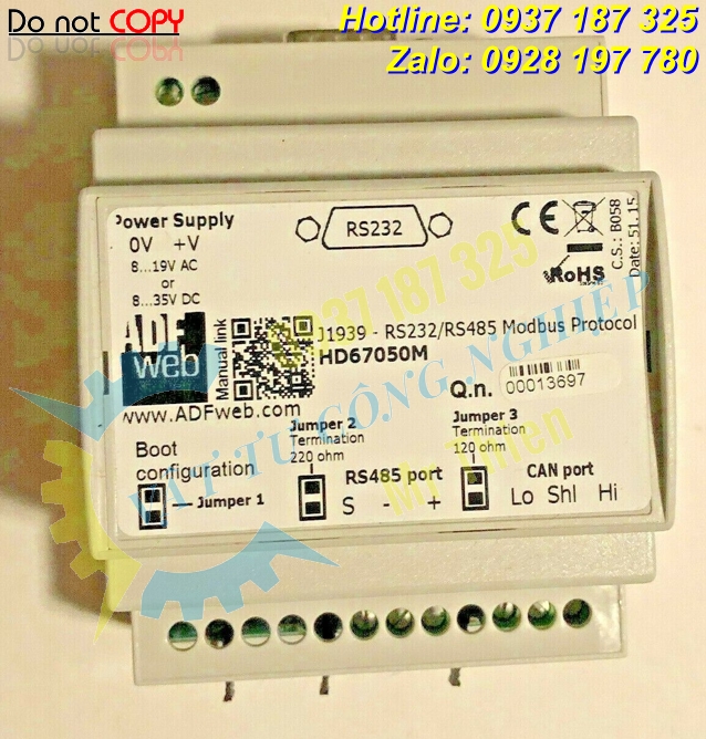 ADFweb Vietnam , HD67050M , Thiết bị chuyển đổi giao thức J1939 sang Modbus ,